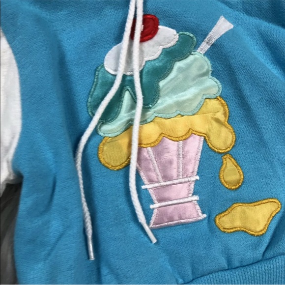 Vintage Baby Girls Blue White Ice Cream Sundae Hoodie Sweatshirt - Picture 5 of 9